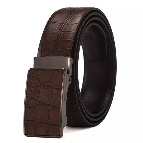 Men's Brown Leather Croc Automatic Buckle Belt