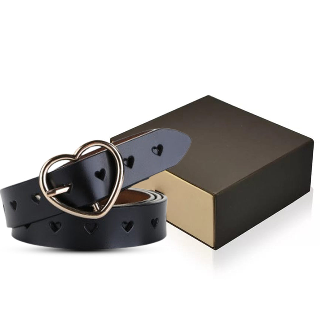 Ladies Black Heart Buckle Leather Belt