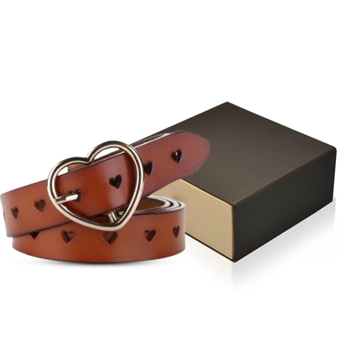 Ladies Brown Heart Buckle Leather Belt