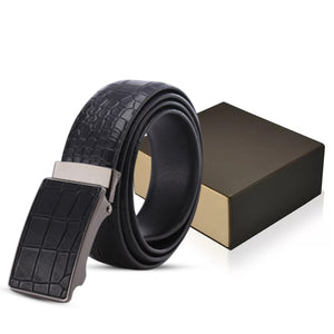 Men's Black Leather Croc Automatic Buckle Belt