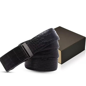 Men's Black Leather Croc Automatic Buckle Belt