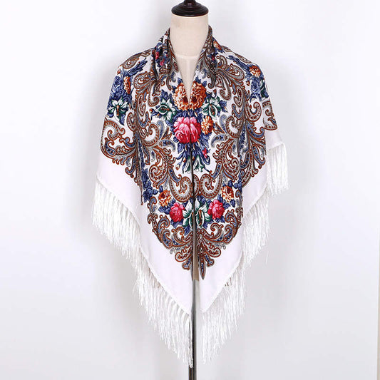 Folk Russian Floral Square Scarf