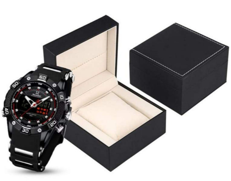 MEN'S SILICON BLACK DUAL DISPLAY QUARTZ WATCH