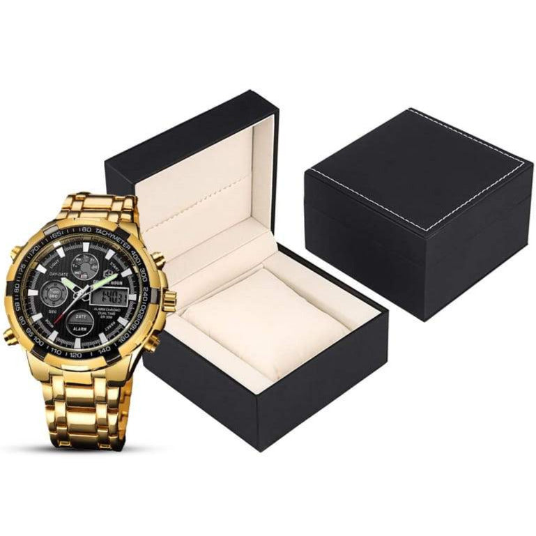 Men's Stainless Steel Golden Black Quartz Watch