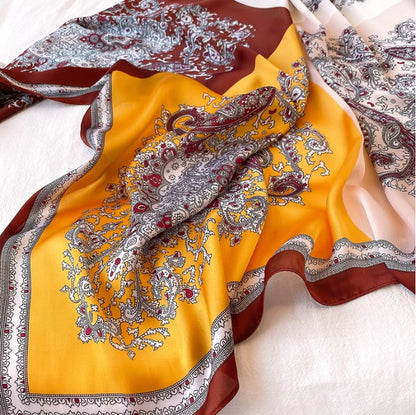 Designer Four-In-One Square Satin Silk Scarf