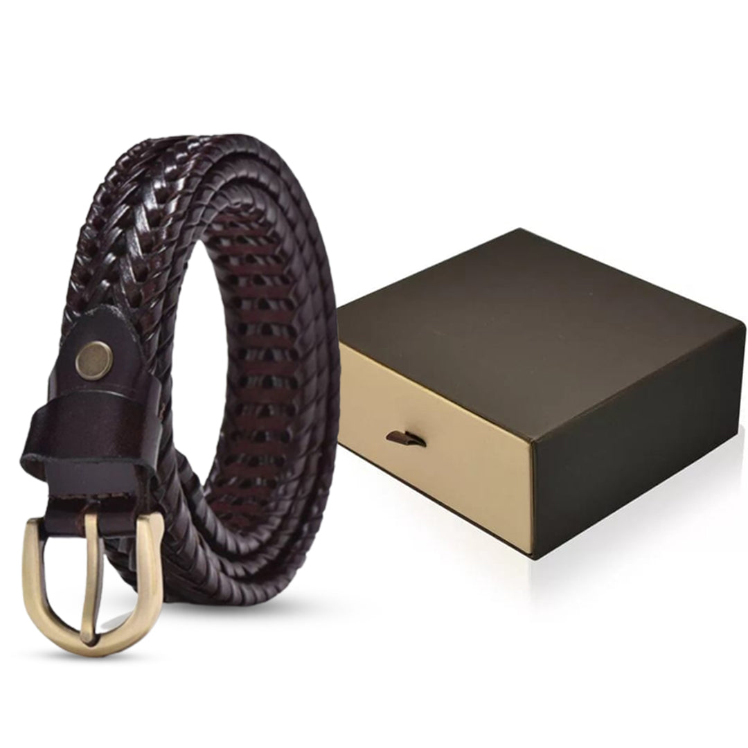Ladies Coffee Braided Leather Belt