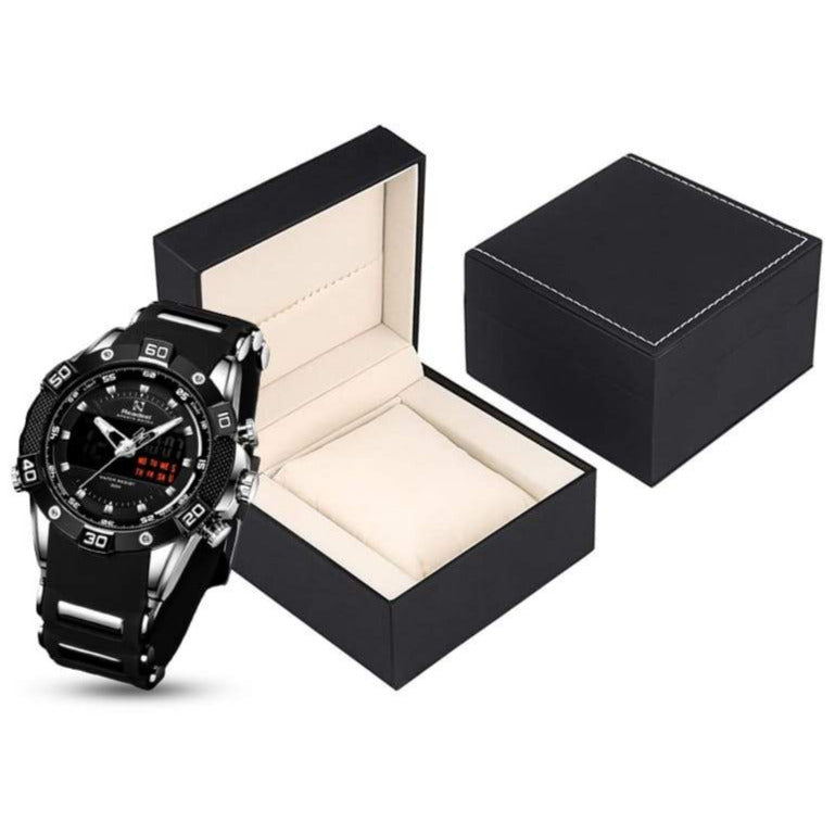 MEN'S SILICON BLACK SILVER DUAL DISPLAY QUARTZ WATCH