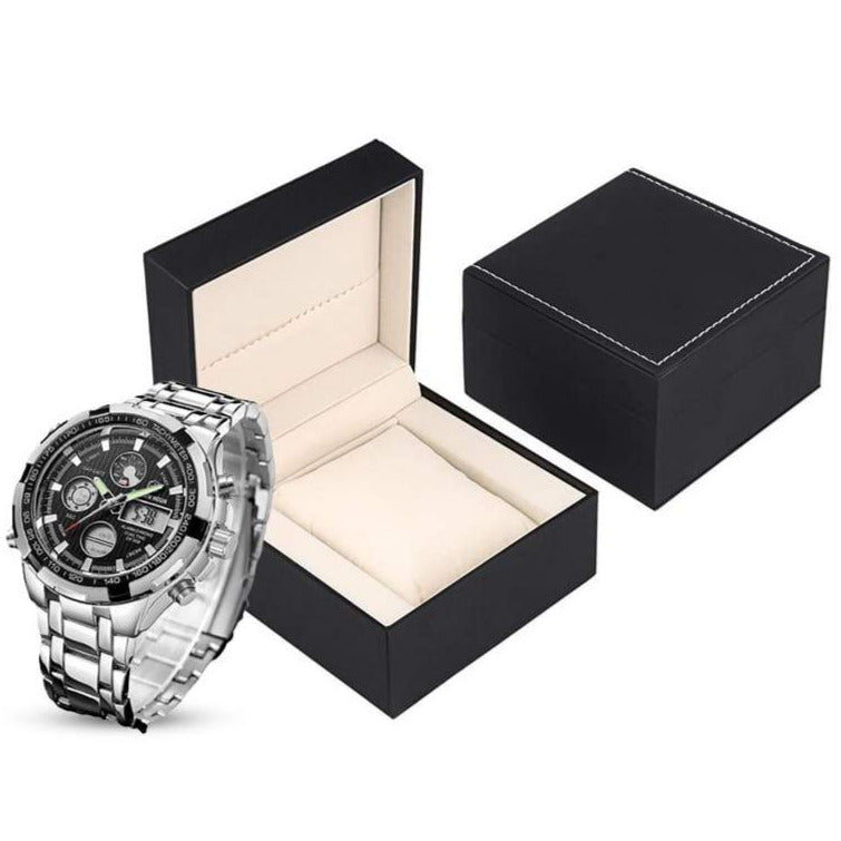 MEN'S STAINLESS STEEL SILVER BLACK / WHITE QUARTZ WATCH