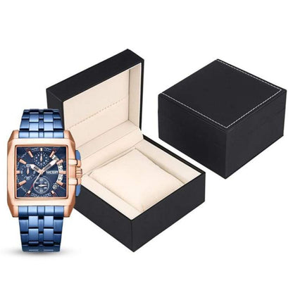 MEN'S STAINLESS STEEL SQUARE BLUE QUARTZ WATCH
