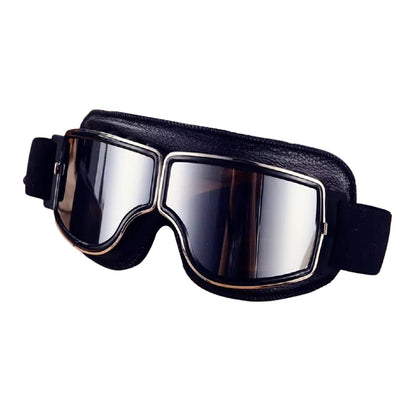 MOTORCYCLE RETRO BLACK SILVER TINTED LENS GOGGLE