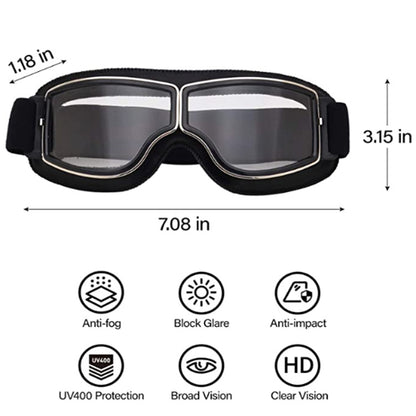 MOTORCYCLE RETRO BLACK SILVER TINTED LENS GOGGLE