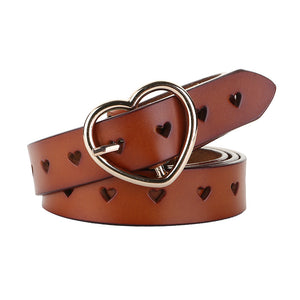 Ladies Brown Heart Buckle Leather Belt