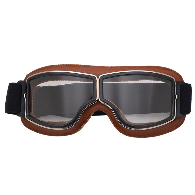 Motorcycle Retro Brown Clear Lens Goggle