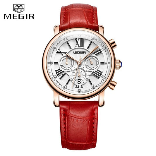 Ladies Red Leather Quartz Wristwatch