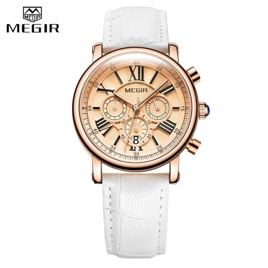 LADIES WHITE LEATHER QUARTZ WRISTWATCH