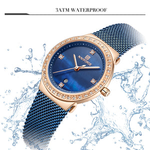 Ladies Stainless Steel Blue Crystal Dial Quartz Wrist Watch