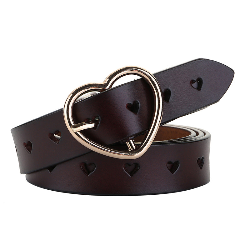 Ladies Coffee Heart Buckle Leather Belt