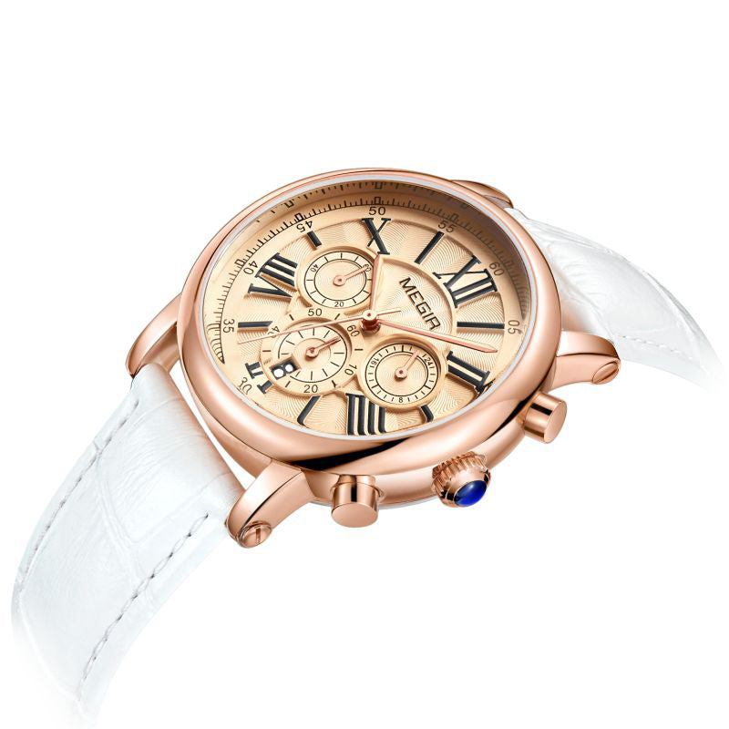 LADIES WHITE LEATHER QUARTZ WRISTWATCH