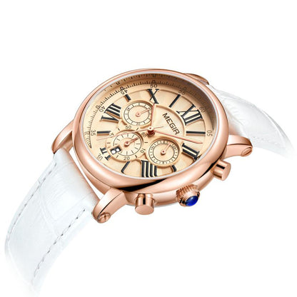 LADIES WHITE LEATHER QUARTZ WRISTWATCH