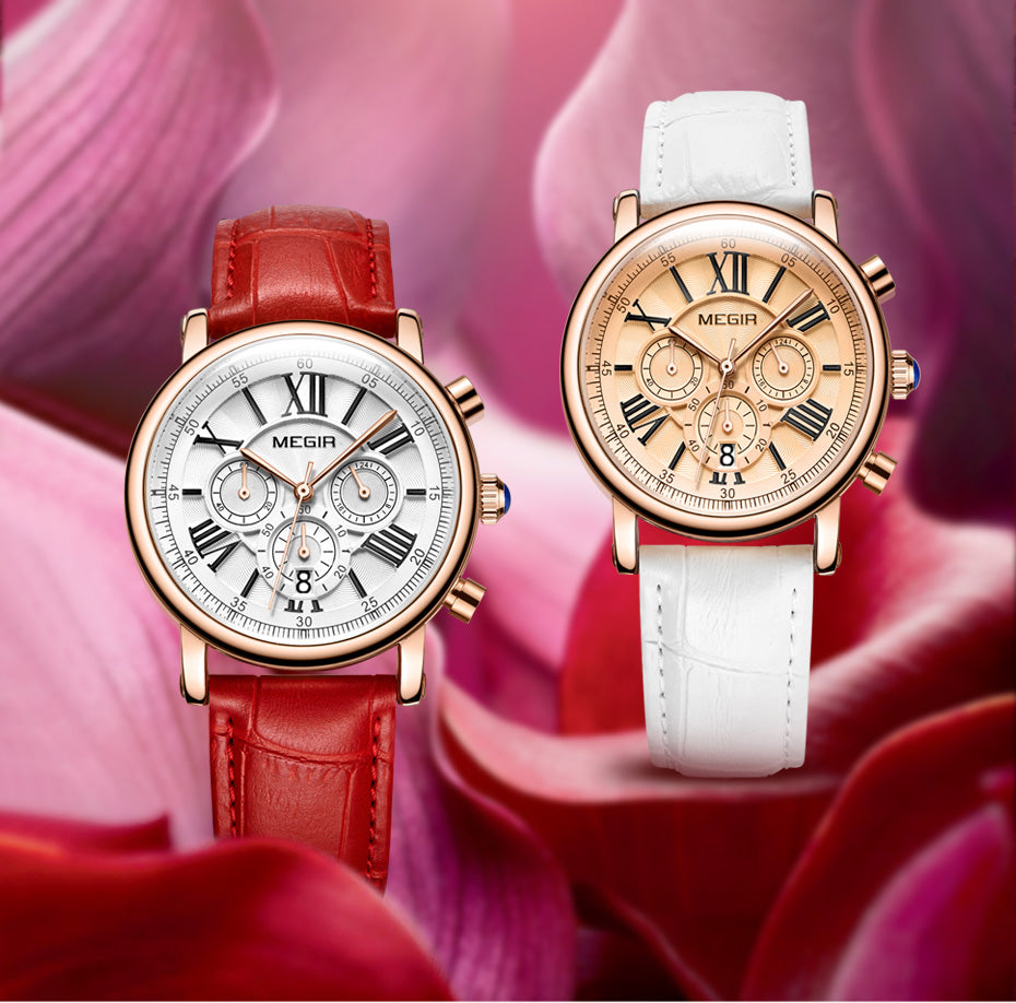 LADIES WHITE LEATHER QUARTZ WRISTWATCH