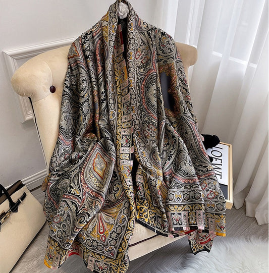 Boho Style Printed Satin Silk Scarf