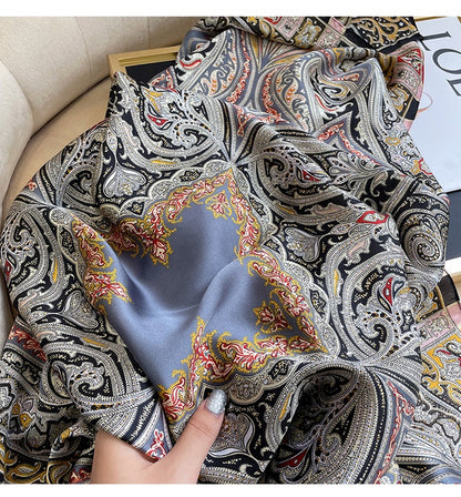 Boho Style Printed Satin Silk Scarf
