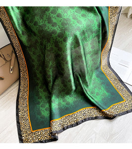 Peacock Green Printed Satin Silk Scarf