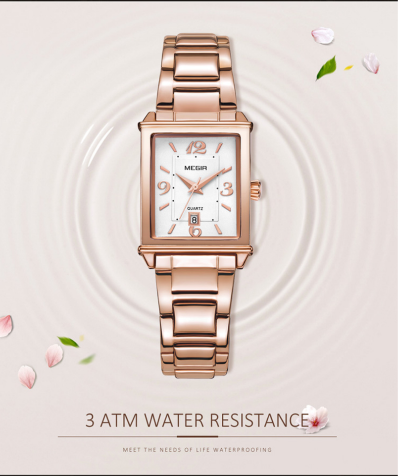Ladies Stylish SS Rose Gold Bracelet Quartz Water Resistant Wristwatch - Free Shipping