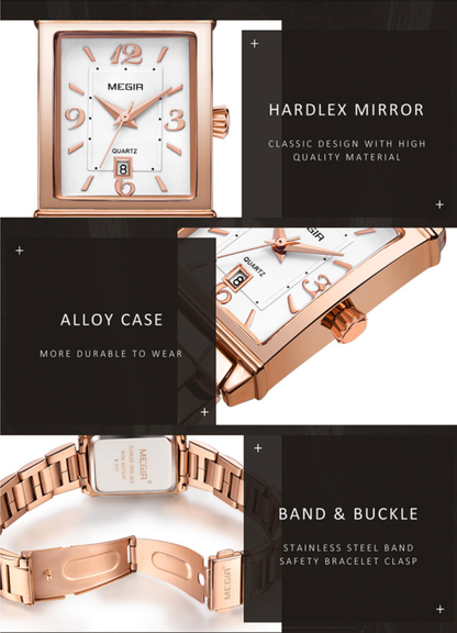 Ladies Stylish SS Rose Gold Bracelet Quartz Water Resistant Wristwatch - Free Shipping