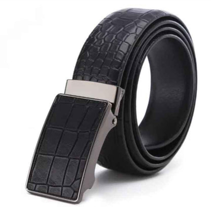 Men's Black Leather Croc Automatic Buckle Belt