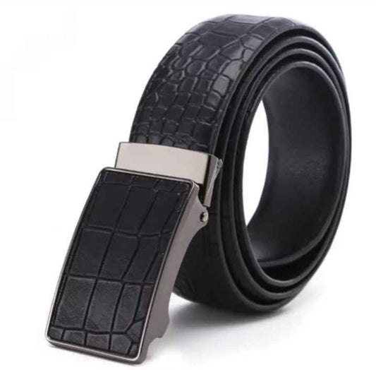 Men's Black Leather Croc Automatic Buckle Belt