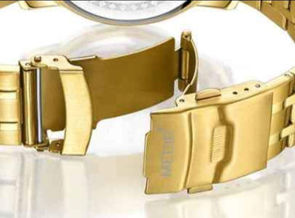 MEN'S LUXURY STAINLESS STEEL GOLDEN BLUE QUARTZ WATCH