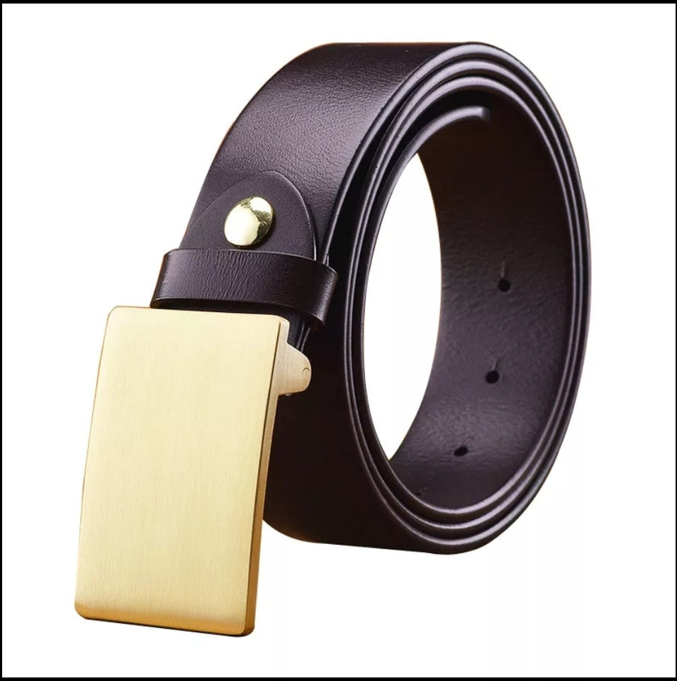 Men's Leather Belt Copper Buckle