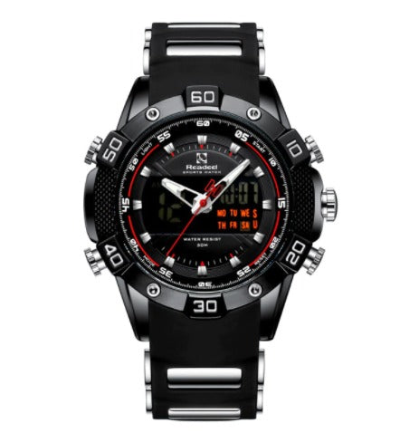 MEN'S SILICON BLACK DUAL DISPLAY QUARTZ WATCH