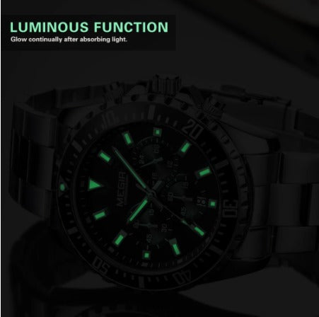 MEN'S LUXURY STAINLESS STEEL SILVER BLACK QUARTZ WATCH