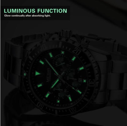 MEN'S LUXURY STAINLESS STEEL SILVER BLACK QUARTZ WATCH