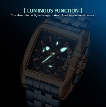 MEN'S STAINLESS STEEL SQUARE BLUE QUARTZ WATCH