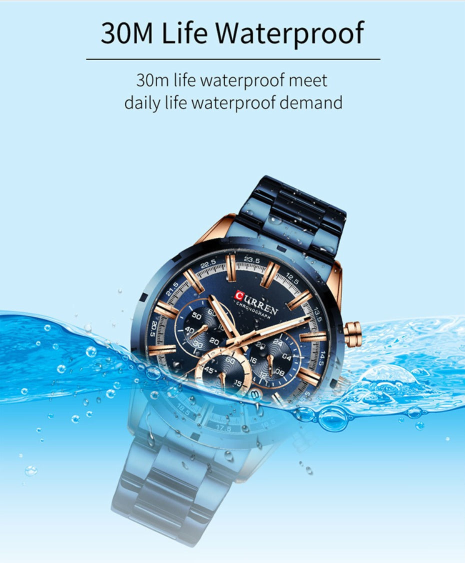 MEN’S STAINLESS STEEL BLUE QUARTZ WATCH