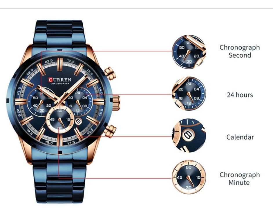 MEN’S STAINLESS STEEL BLUE QUARTZ WATCH