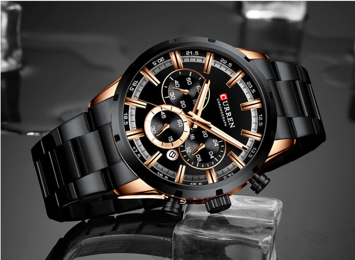 Men's Stainless Steel Black Quartz Watch