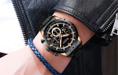 Men's Stainless Steel Black Quartz Watch