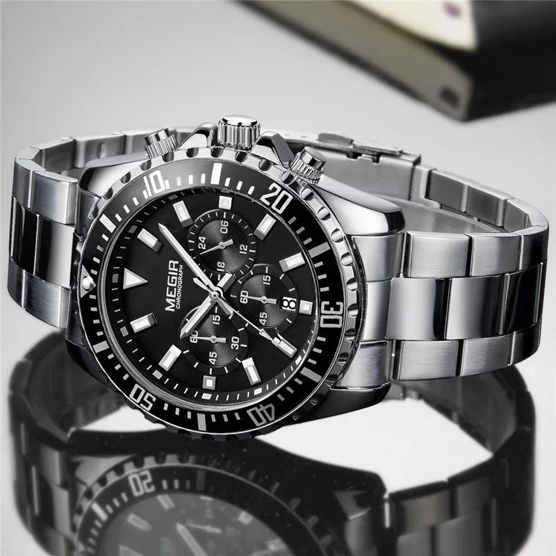 Men's Business Luxury Stainless Steel Black Quartz Chronograph Waterproof Wristwatch - Free Shipping