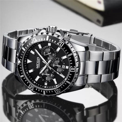 Men's Business Luxury Stainless Steel Black Quartz Chronograph Waterproof Wristwatch - Free Shipping