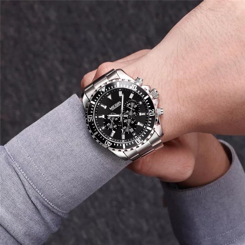 Men's Business Luxury Stainless Steel Black Quartz Chronograph Waterproof Wristwatch - Free Shipping