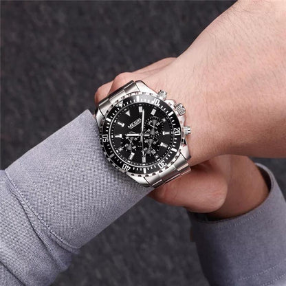 Men's Business Luxury Stainless Steel Black Quartz Chronograph Waterproof Wristwatch - Free Shipping
