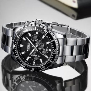 Men's Business Luxury Stainless Steel Black Quartz Chronograph Waterproof Wristwatch - Free Shipping