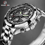 Men's Luxury SS Silver Black Quartz Waterproof Wristwatch - Free Shipping