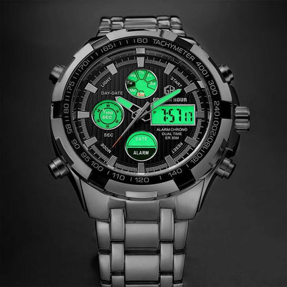 Men's Luxury SS Silver Black Quartz Waterproof Wristwatch - Free Shipping