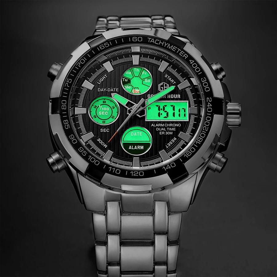 Men's Luxury SS Silver Black Quartz Waterproof Wristwatch - Free Shipping