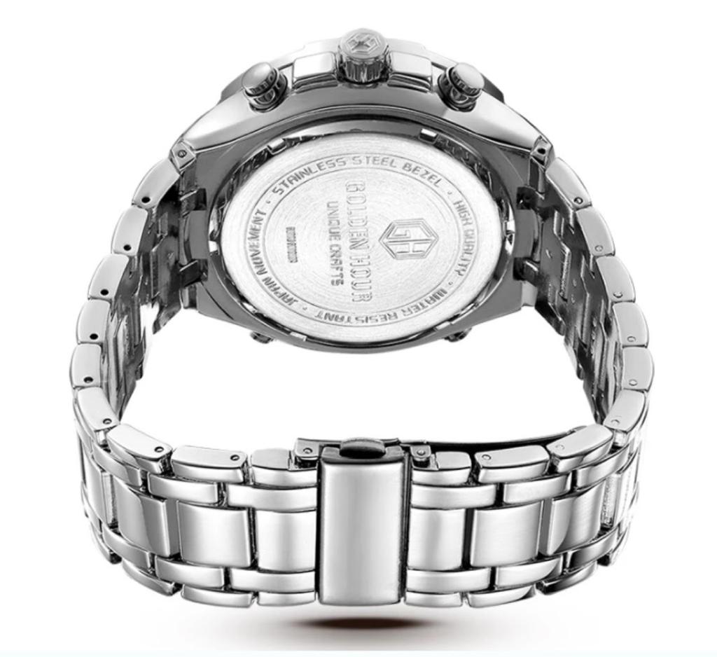 Men's Luxury SS Silver Black Quartz Waterproof Wristwatch - Free Shipping